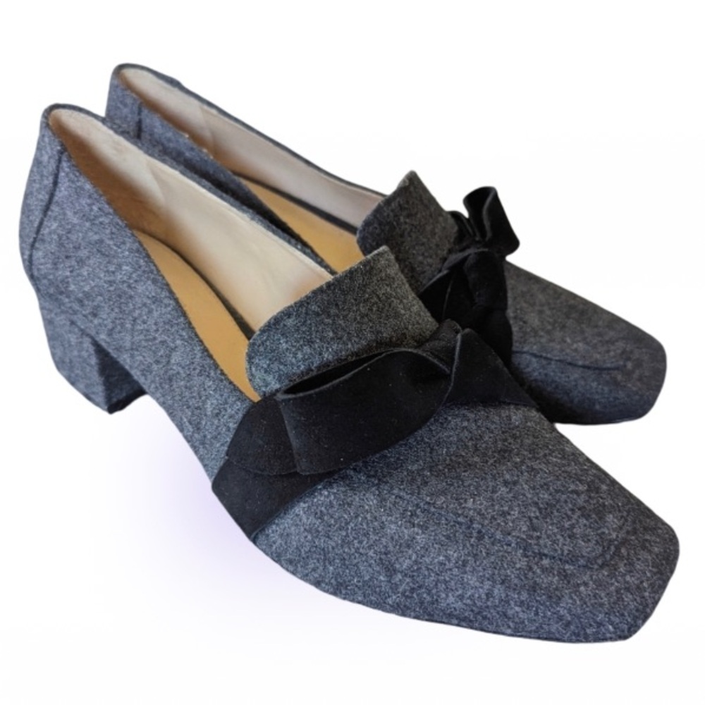 Antonio Melani Sameera High Heels 9.5 Felt Wool Look with Bow Block Heel Loafer